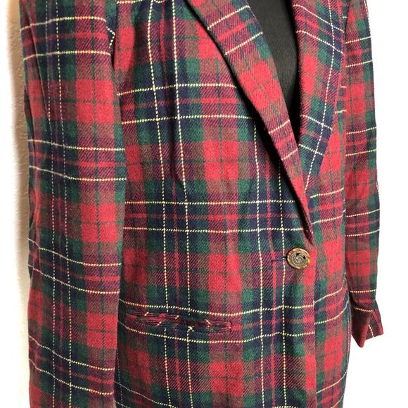 Vintange red green navy gold plaid wool blend button front blazer size 10 - Picture 3 of 16